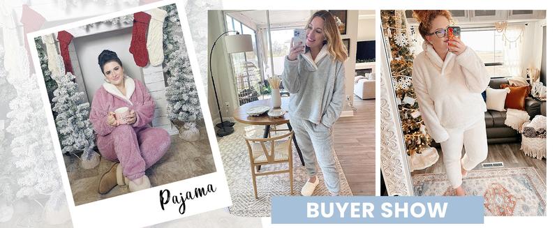 Yeokou Women's Fluzzy Sherpa Fleece Pajamas Warm Pullover Lapel Sleepwear Sets