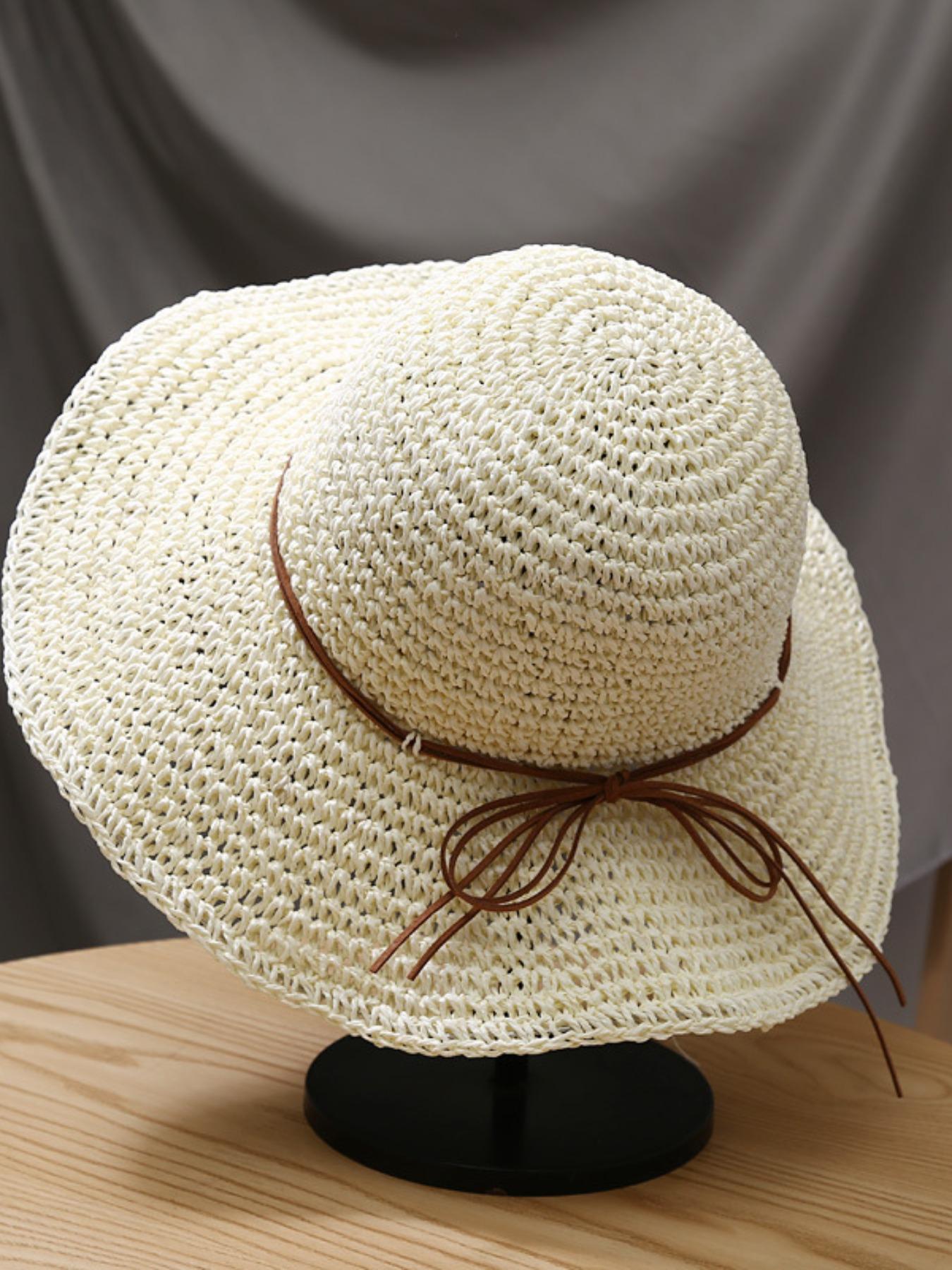Unisex Handmade Crochet Sun Hat, UV Protection Hollow Out Straw Hat, Boho Style Beach Fishing Cap, Spring Summer Daily Wear