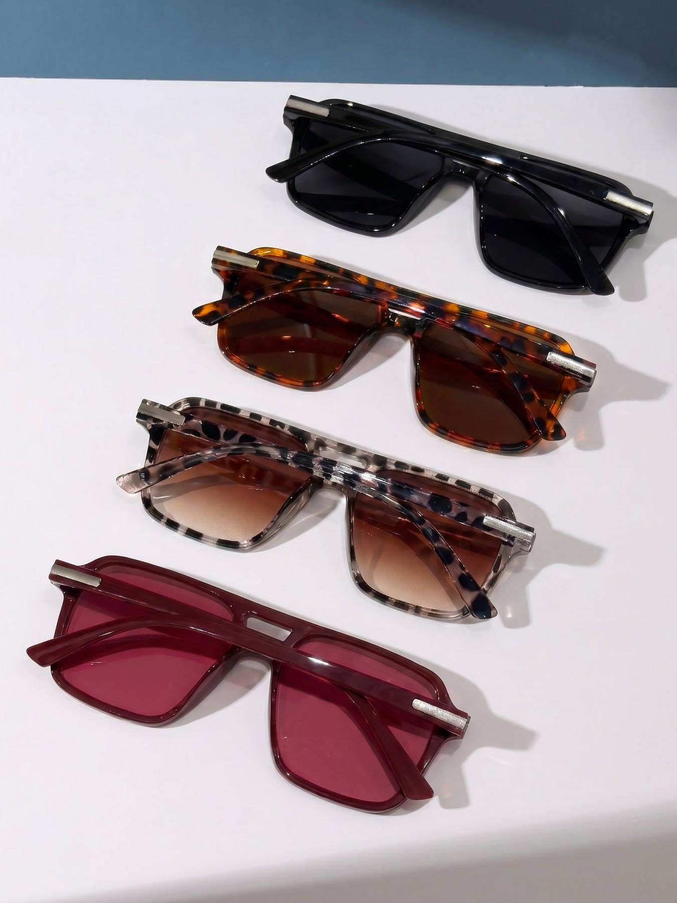 4 Pairs Multicolor Fashion Trendy Casual PC Frame Sunglasses, Dual Bridge Pilot Square Eyewear, Retro Hong Kong Style, Ideal for Daily Commute, Street Photography, Vacation Photoshoots and Dates 4 Pairs Multicolor Fashion Trendy Casual PC Frame Sunglasses, Dual Bridge Pilot Square Eyewear, Retro Hong Kong Style, Ideal for Daily Commute, Street Photography, Vacation Photoshoots and Dates