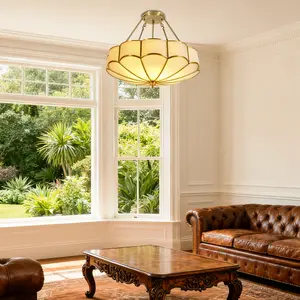 6-Head Lamp Droplight Chandelier Gold Ceiling Indoor Decor Pendent Semi Flush Mount Light Fixture Brass Home Modern Glass Shade Island Hanging Pendant for Bedroom Living Room Loft 23"