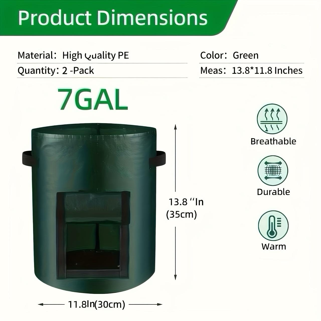 2Pcs Potato Planting Bag with Observation Hole, Potato Plant Bags, PE Material, Indoor and Outdoor Planting Bag, Reusable, for Potatoes, Tomatoes, Vegetables, Green, 7 gallons/10 gallons