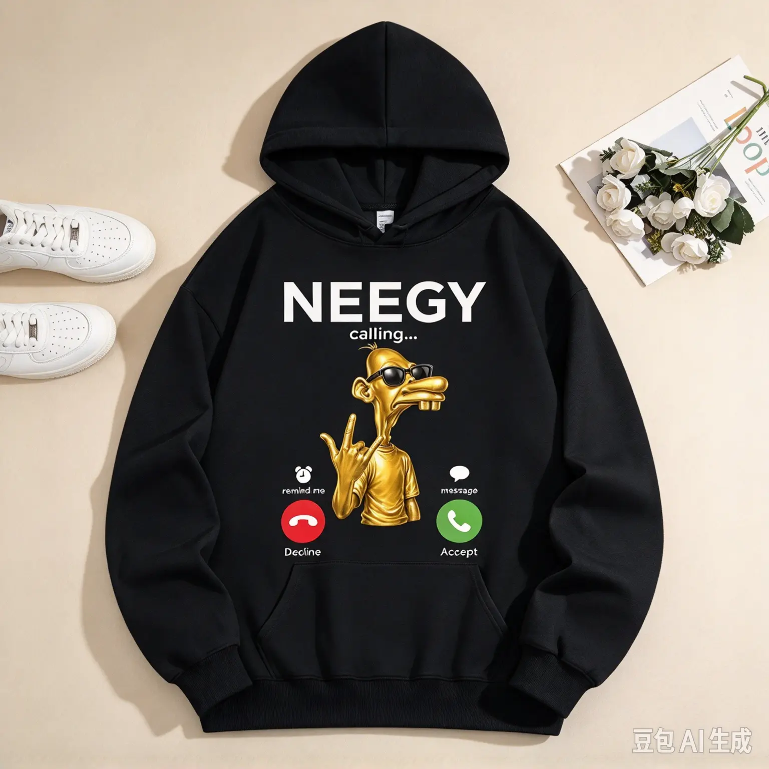 Men's Neegy Classic Cotton Hoodie - Funny Internet Brainrot Humor, Relaxed Fit, Breathable Tops for Gen Z, Fabric, 100% Cotton,