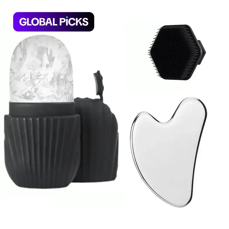 Vertical twill facial ice roller + heart-shaped gua sha board + face wash brush Facial care set Cleansing and shaping cold compress in one step Perfect gift for women Beauty roller