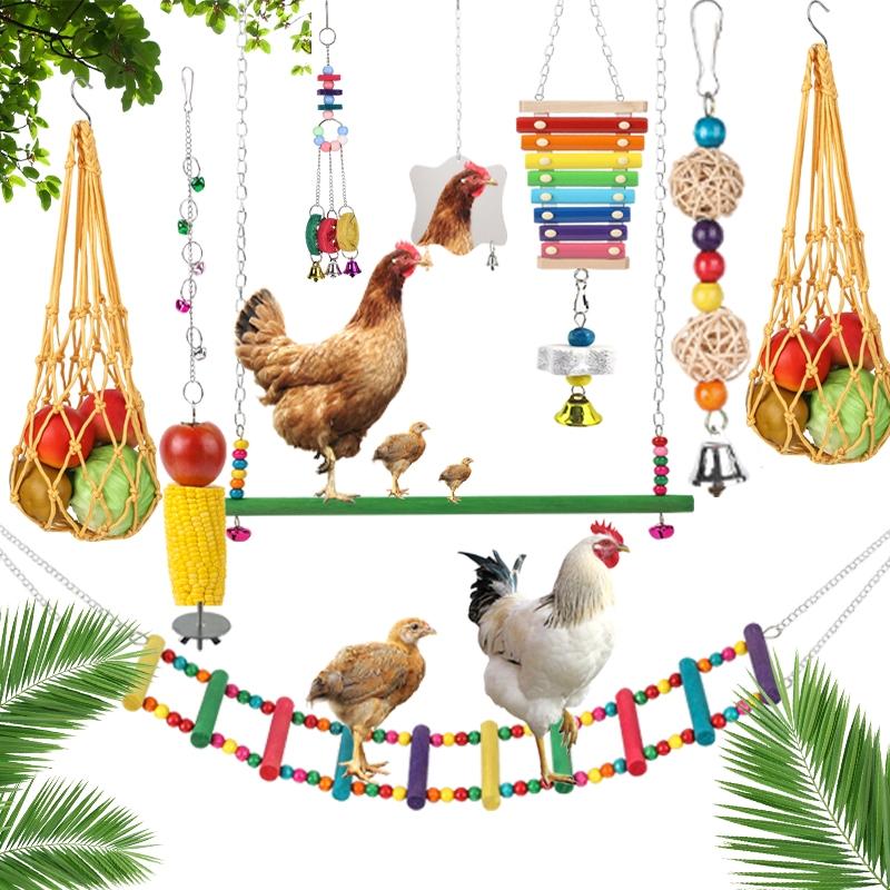 Random Color Chicken Swing & Feeder Net, Chicken Swing & Feeder Net Wood Bird Grinding Teeth Toy, Farm Animal & Poultry Supplies