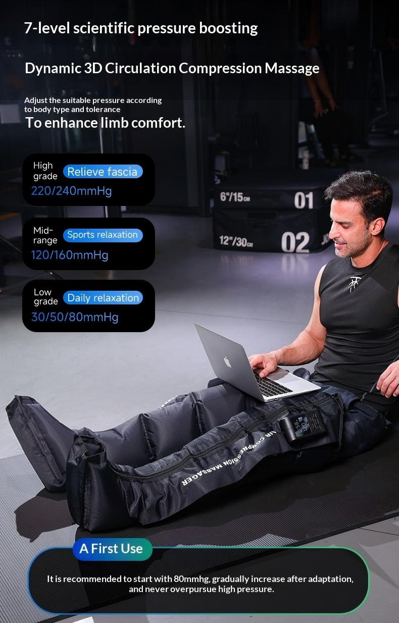 New Rechargeable & Cordless Full Leg Air Compression Massager, Sequential Compression Therapy for Circulation, Pain Relief & Muscle Recovery with Multiple Modes, Intensities & Timer