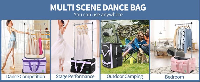 Lilypelle 23"/27" Dance Bag with Garment Rack, Collapsible Rolling Duffel with Wheels – Travel Bag for Competitions, Shows, and Performances