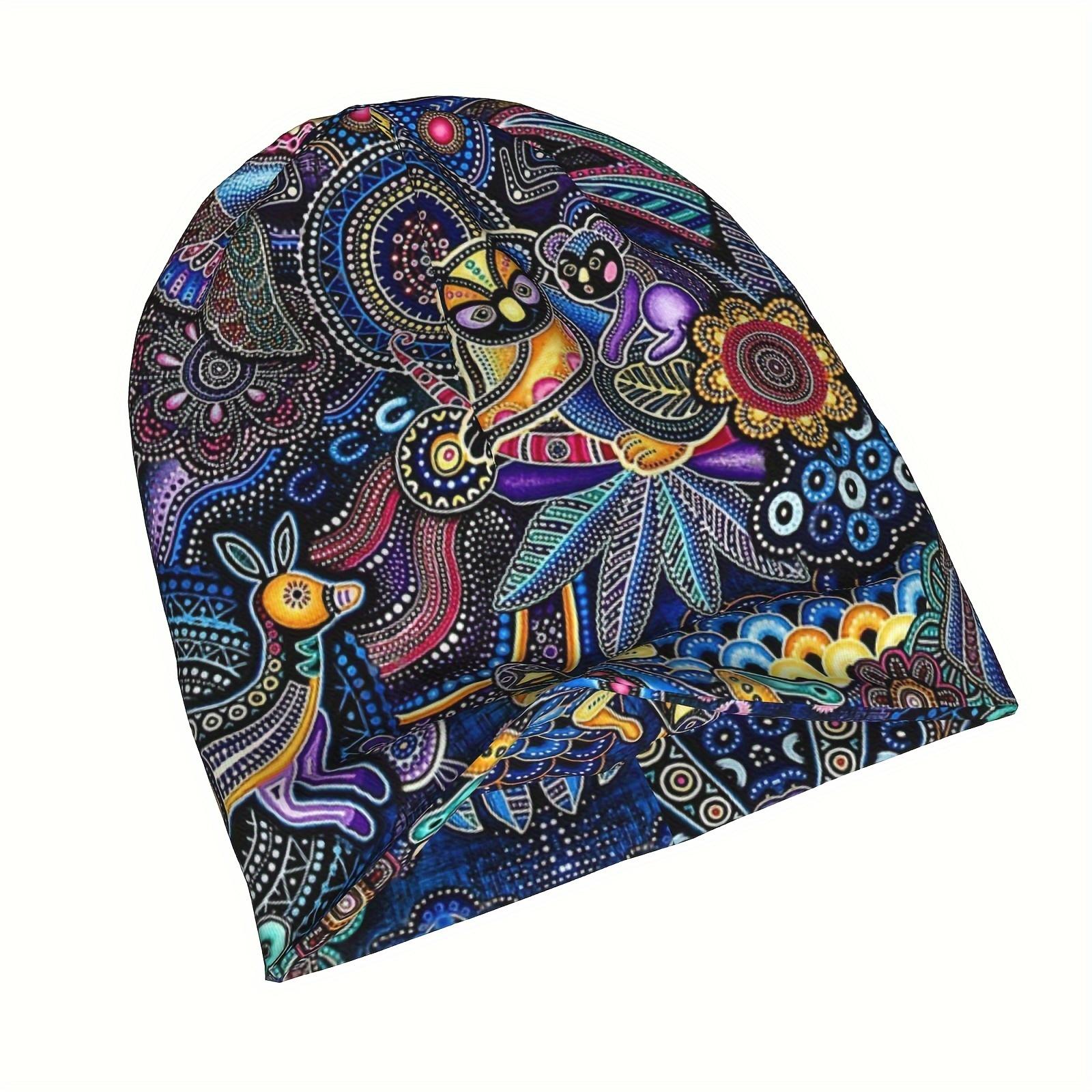 Vintage Artistic Koala Pattern Knit Skull Cap, Polyester and Elastane Beanie, Comfort Stretch Outdoor Cap Without Brim