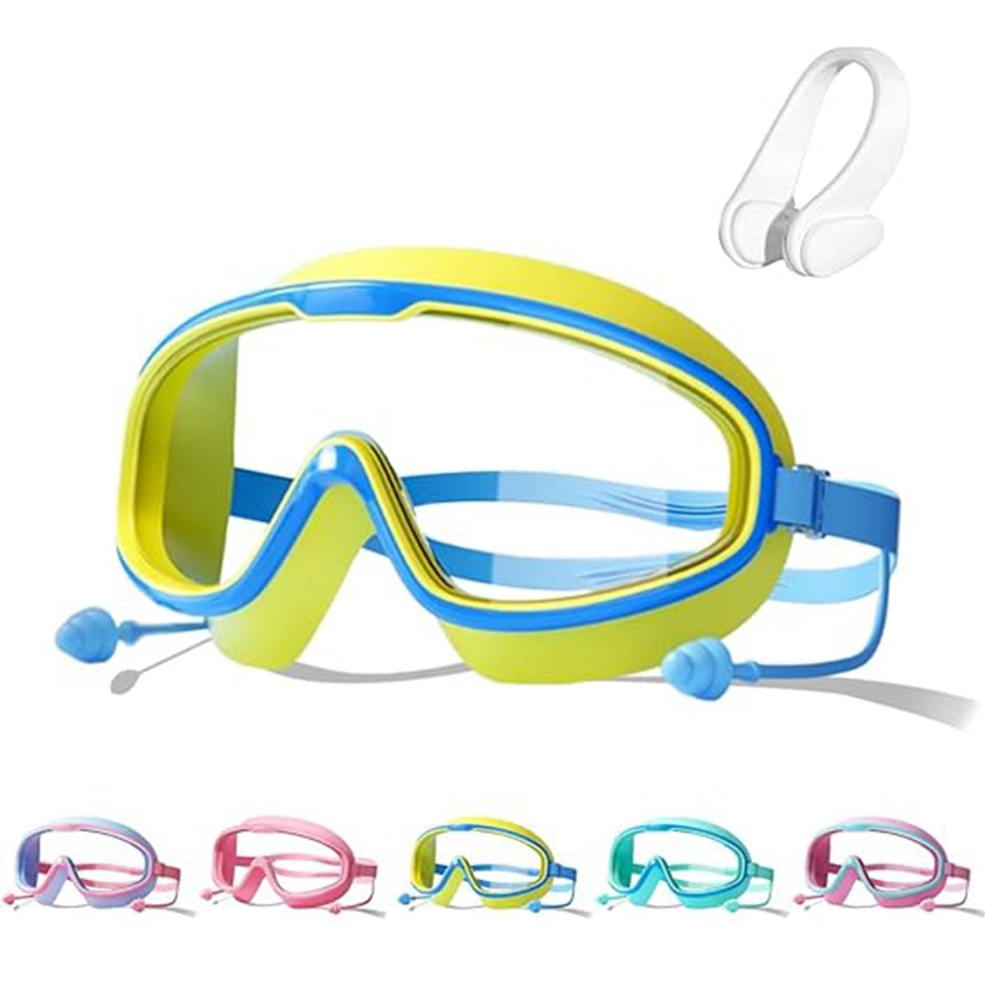 Swim Goggles  Anti-Fog Wide View No Leakage Swimming Goggles for Kids 3-15 with Earplugs, Children's Large Frame Waterproof and Anti-Fog Swimming Goggles, 2026 New Kids Swim Goggles