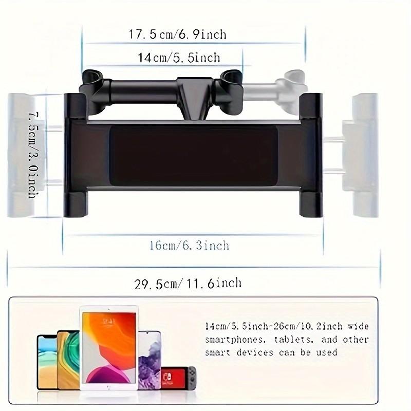 360 Degree Rotating Universal Rear Seat Mounting Bracket, Extendable for Tablets and Smartphones, Compatible with 5 to 11 Inch Gadgets