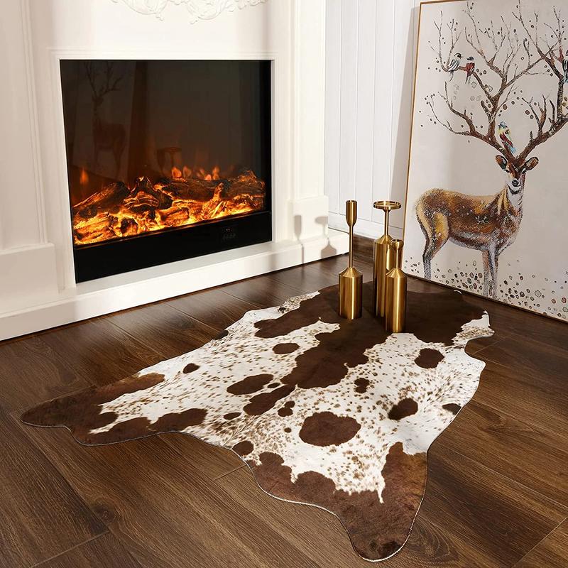 LOCHAS Premium 100% Polyester Cowhide Rug Western Style Animal Print Faux Fur Soft Comfortable Durable Easy to Clean Decor for Bedroom Living Room