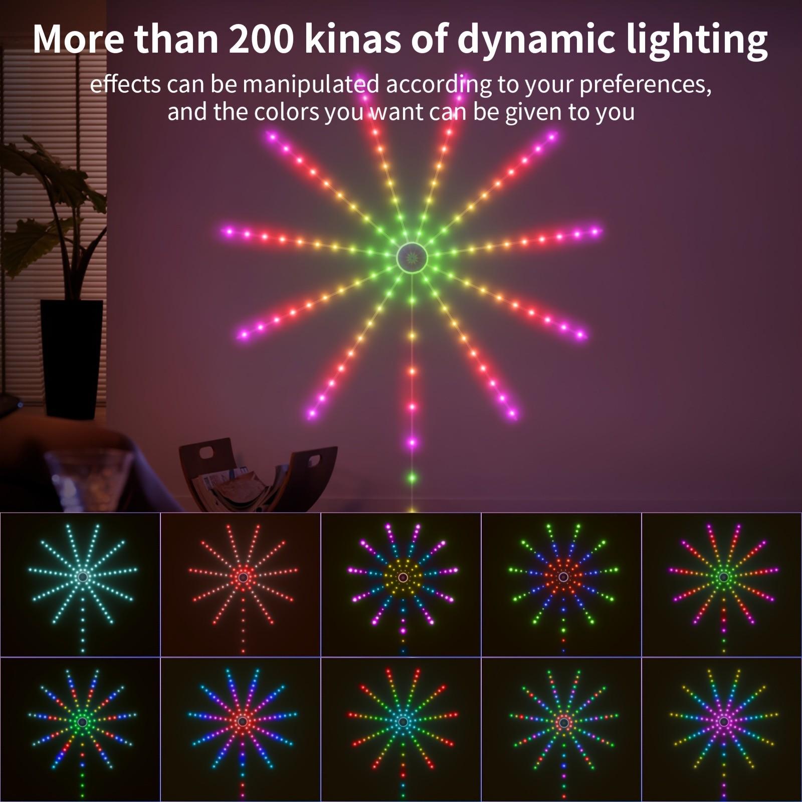 USB RGBIC Smart Fireworks LED Strip Lights, Music Sync Sound Activated Color Changing Atmosphere Lamp, Remote & Bluetooth APP Control Decor Light for Bedroom Bar Home Christmas Eid Party Indoor Decor