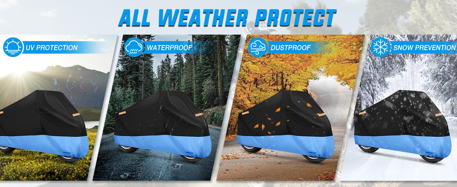 Nilight Motorcycle Cover All Season Universal Oxford Fabric with Lock-Hole Waterproof Durable UV with Storage Bag & Protective Reflective Strip Fits up to 96" Motorcycle Blue Black Vehicle Motorbike dealsforyoudays