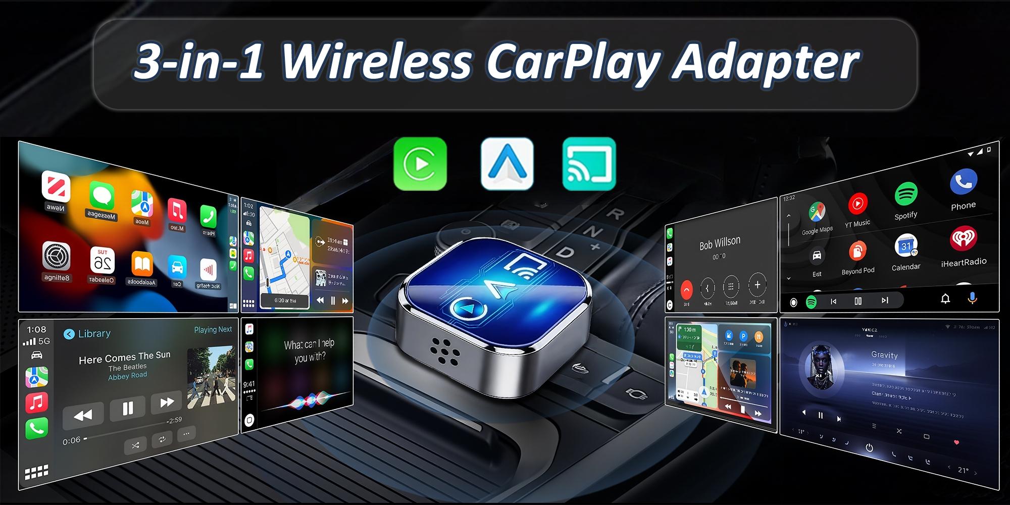 Wireless CarPlay Adapter for iPhone & Android, 2.4G+5G Dual Band BT5.0 CarPlay Dongle, Plug & Play Auto Reconnect, USB/Type-C Dual Port, Mirror Link for Wired CarPlay Carsy Cars for iPhone and Android