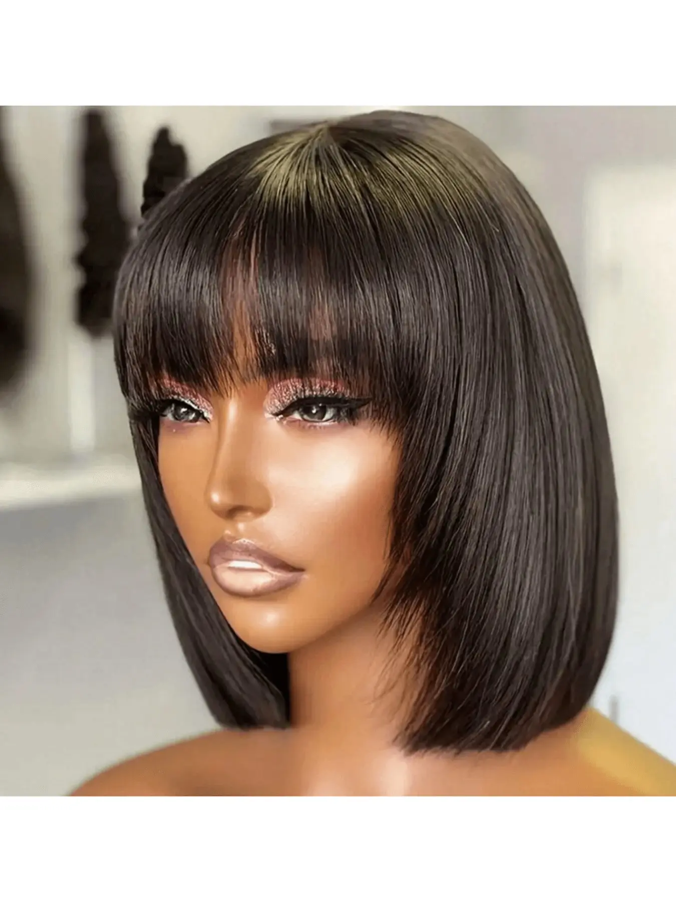 Brazilian Wig With Bangs Remy Straight Bob Wigs Full Machine Made Wig For Wome 24inch 32inch Black Long Straight Synthetic Wig With Bangs Natural Black Heat Resistant Fiber Hair Full Machine Cosplay Party Wig For Fashion Women Daily School Wear Use