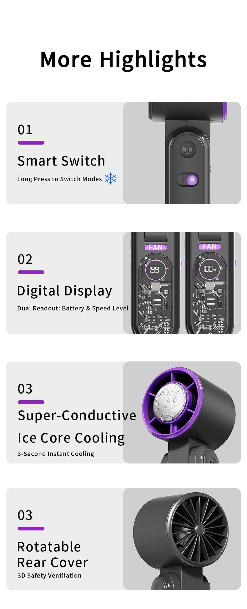 Adjustable USB Handheld Mini Fan, Portable Rechargeable Fan with Display Screen, Compact and Lightweight Design, Ideal for Travel and Home Use