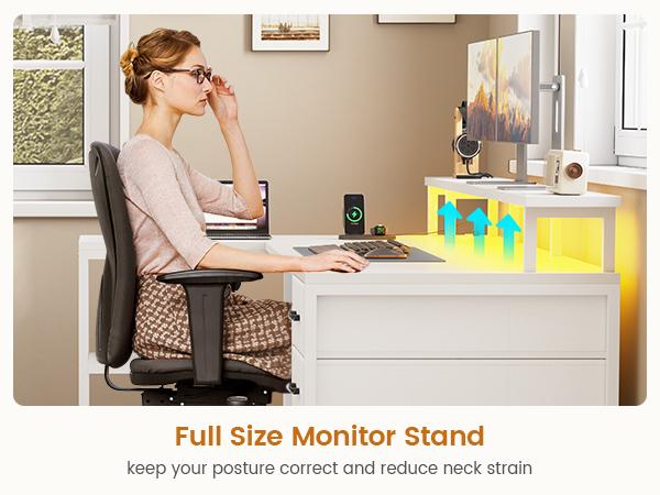 SEDETA 47.2 Inch L Shaped Desk with 4 Drawers and Storage Shelves L Shaped Gaming Desk with LED Lights Power Outlets