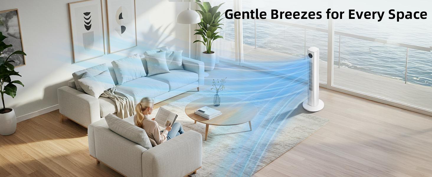 【NOT AC】Antarctic Star Tower Fan Portable Electric 85° Oscillating Fan with Remote Control, Quiet Operation, 3 Speed Settings & 12H Timer, Bladeless Standing Floor Fan for Bedroom & Office[No Cooling] [No Temperature Adjustment]