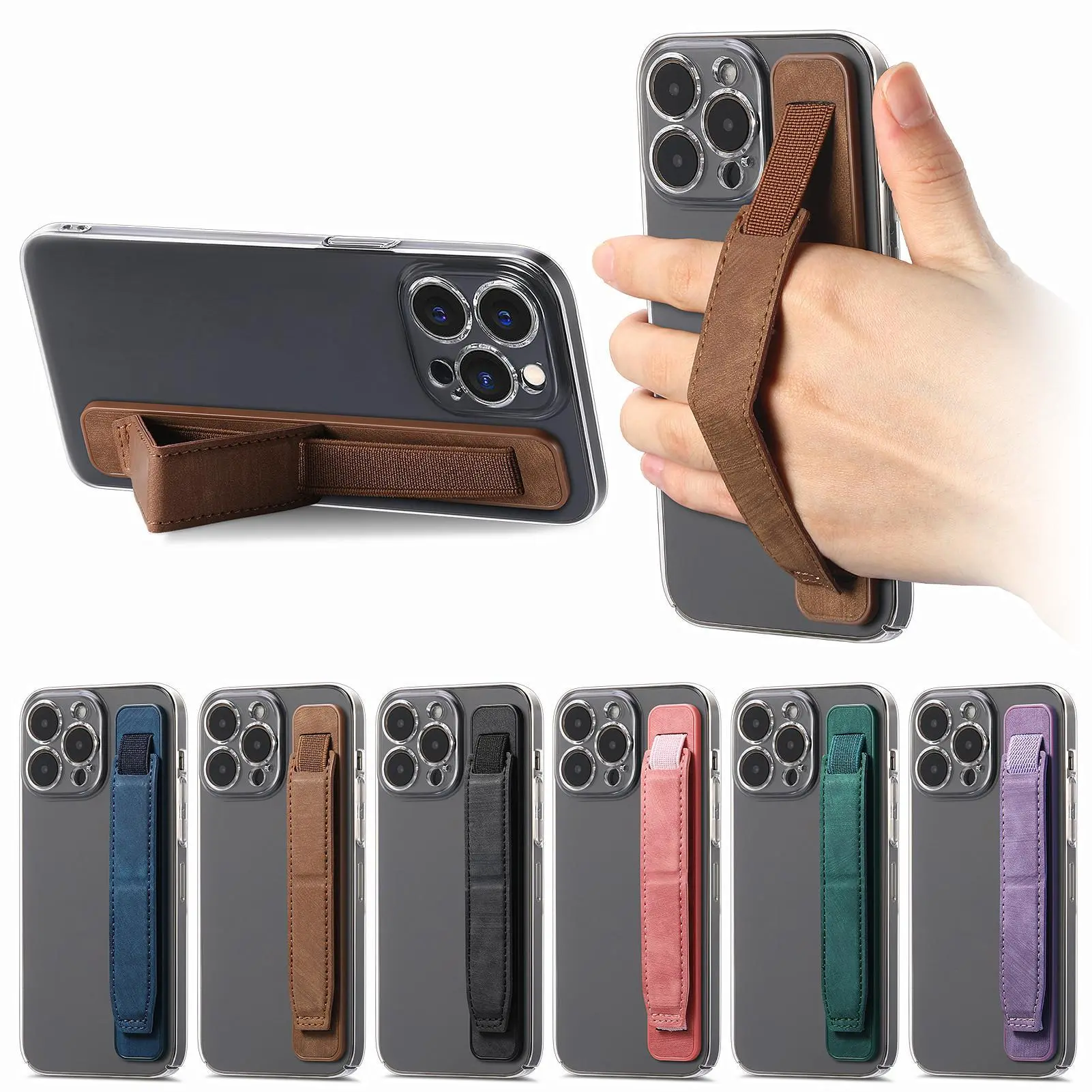 Multifunctional Adhesive Smartphone-Cellphone Push-Pull Bracket, Anti-Slip Surface Anti-Fall Portable Wrist Strap Desktop Phone Mount Stand Accessories
