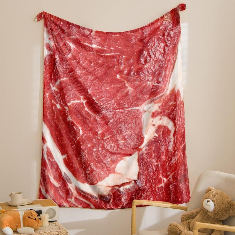 Meat Pattern Flannel Blanket, 1 Count Soft ThrowBlanket with Storage Bag for Sofa, Bed, Couch,Travel, Camping, Office
