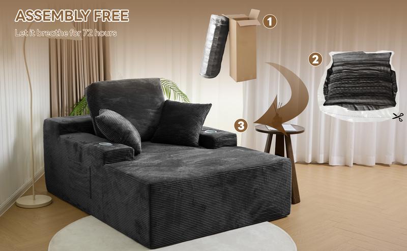 LIKIMIO 49" Oversized Chaise Lounge Sofa Bed with 2 Cup Holders & Storage Pocket - Plush Corduroy Upholstered, No Assembly Cloud Couch for Living Room, Bedroom, or Reading Nook LIKIMIO 49" Oversized Chaise Lounge Sofa Bed with 2 Cup Holders & Storage Pocket - Plush Corduroy Upholstered, No Assembly Cloud Couch for Living Room, Bedroom, or Reading Nook