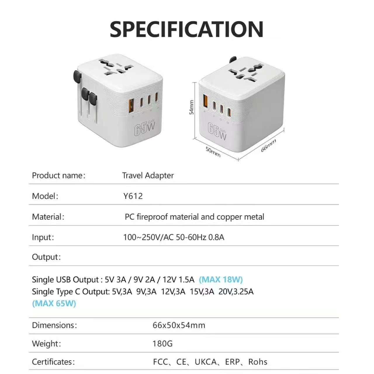 20w Global Travel Adapter Plug, 1a3c Multi-Port Fast Charging Universal Power Converter, Compatible with Uk Us Eu Au Sockets