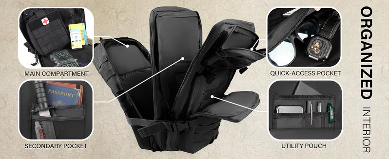 Large Capacity Military Tactical Backpack: Versatile 40L Waterproof Assault Pack with MOLLE Webbing Design for Outdoor Adventure