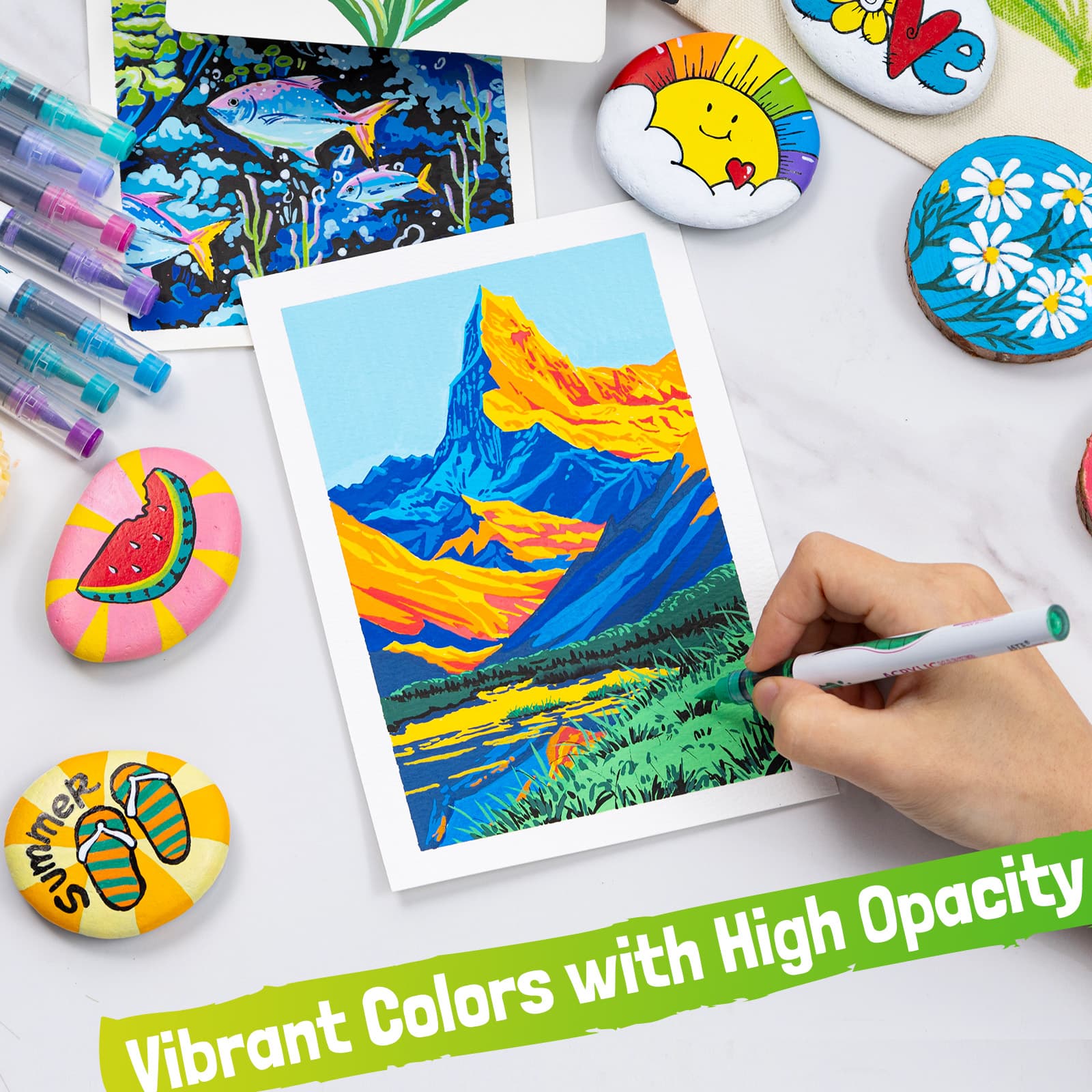 Acrylic Paint Markers Brush Tip,Automatic Ink Control Acrylic Paint Pens,No Bleed & Good Coverage Acrylic Markers for Coloring Books,Rock Painting,Canvas,Ceramic,Wood - LET'S RESIN