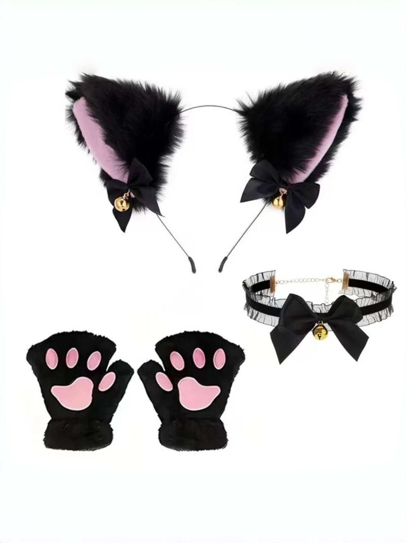Handmade Cat Ear and Tail Accessories Set, Animal Print Costume for Dance Performances, Halloween Belly Dance