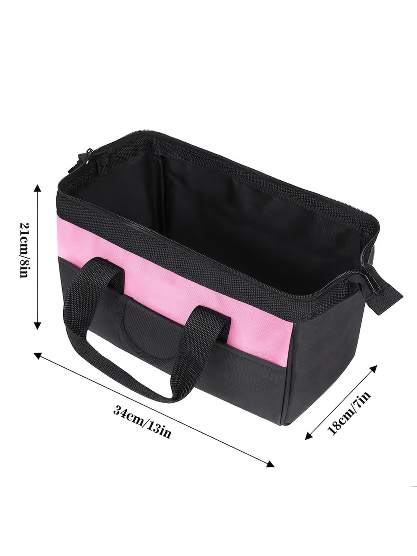 1pc Pink tool kit featuring a zipper-style wide opening design, made of polyester fabric for durability. (Tools not included)