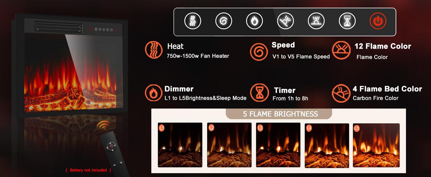 PUKAMI 43" Electric Fireplace with Mantel, Wooden Black Electric Fireplace Surround with Mantel, Freestanding Faux 23" Fireplace Insert for Living Room with Remote Control, Adjustment 3D Led Flame