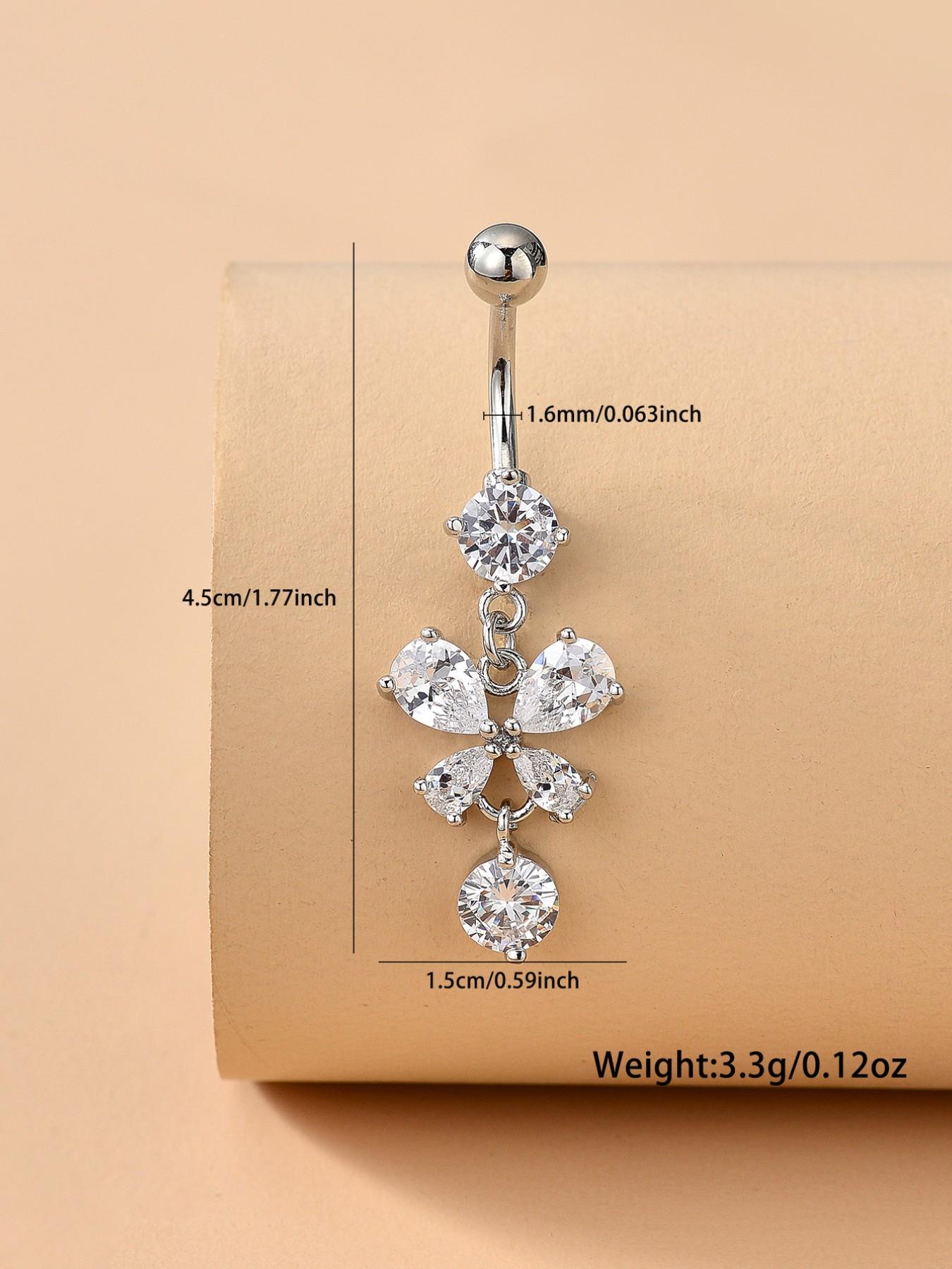 Women's Luxurious Butterfly Pendant Belly Ring, Embedded Artificial Zirconia Piercing Jewelry, Beach Vacation Party Daily Accessory
