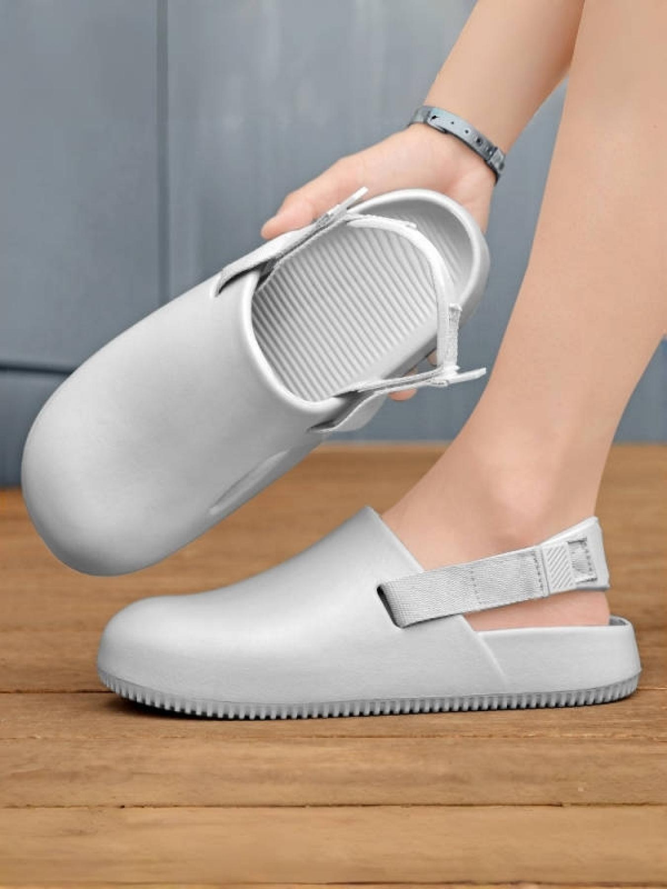 Unisex Gray Strap Toe-Cap Slides: Anti-Slip Thick Sole, Summer Outdoor Beach Shoes