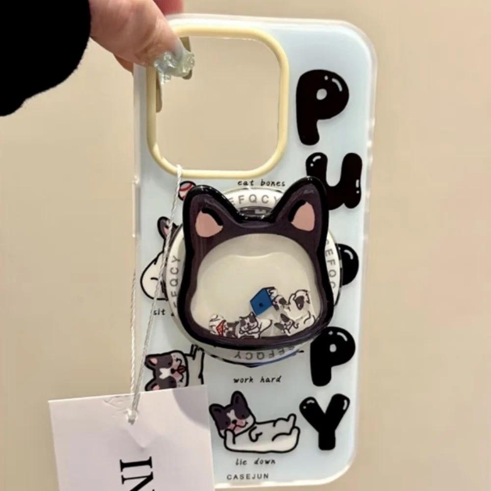 Ins Funny Cartoon Puppy Quicksand Shake for Magsafe Griptok Holder Phone Finger Ring Stand Support for IPhone 15 Girl Bracket, Accessories, Magnetic Grip