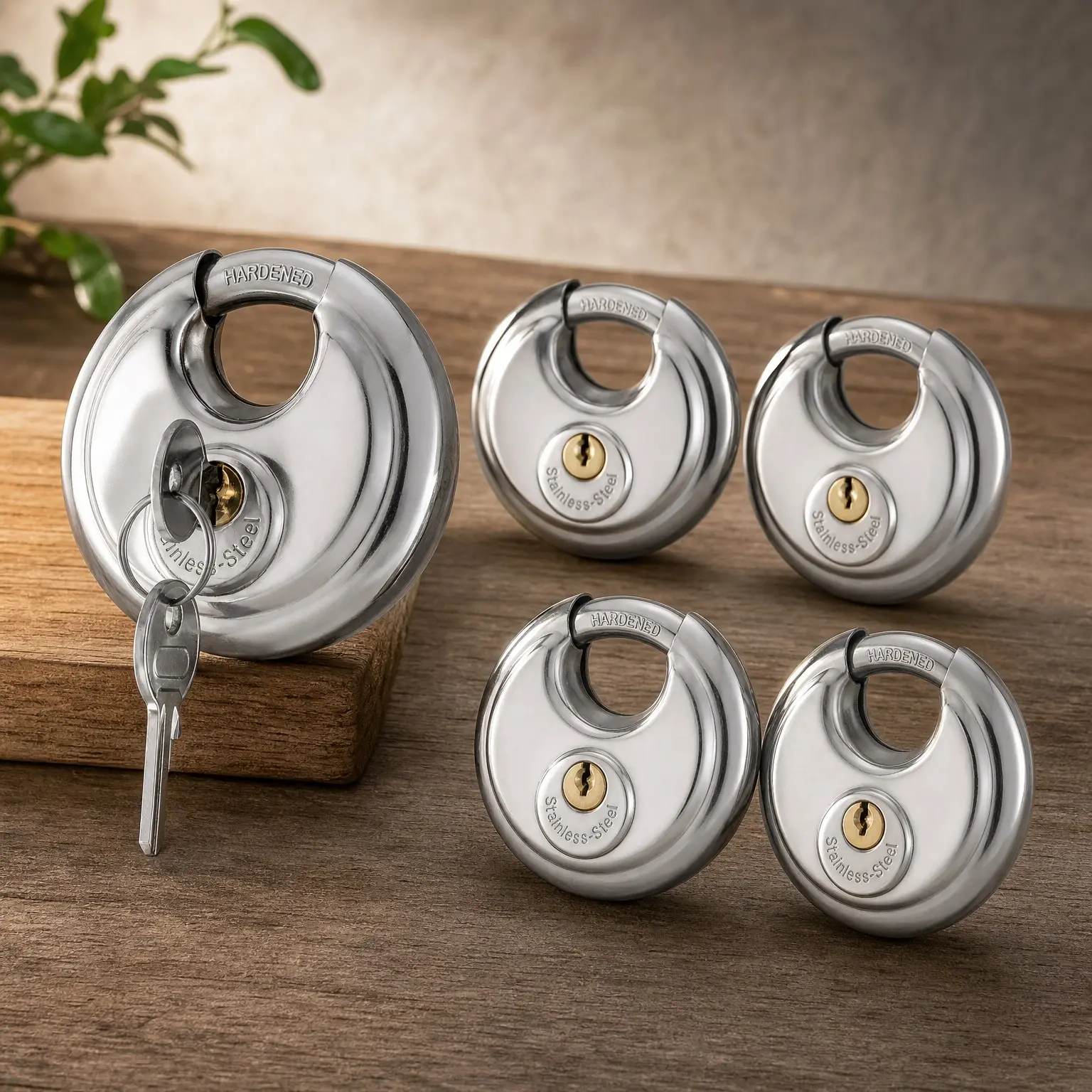 5-Pack Disc Padlocks Keyed Alike, 2-3/4 inch Wide, 304 Stainless Steel Round Locks, Waterproof & Rustproof with Brass Keys for Storage Unit, Gate, Outdoor, Shed, FenceGift