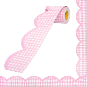 Pink Scalloped Bulletin Board Borders Spring Plaid Checkerboard Decoration for Back to School Baby Shower Holiday School Office Chalkboard Whiteboard Poster Wall Decor
