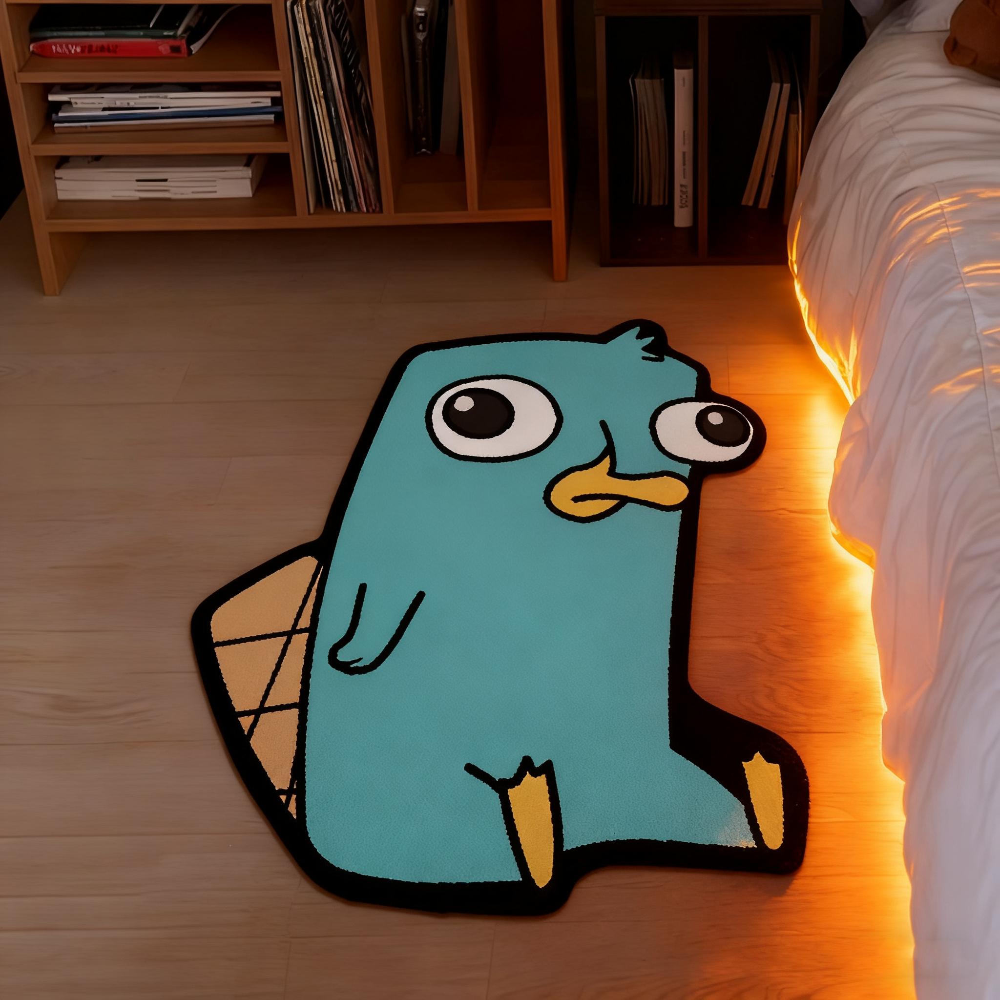 Funny Platypus Cartoon Pattern Rug, Soft Plush Blue Carpet, Fluffy Modern Rug, Unique Decorative Mat for Living Room, Gaming Room, Casual Style #TOP PICKS