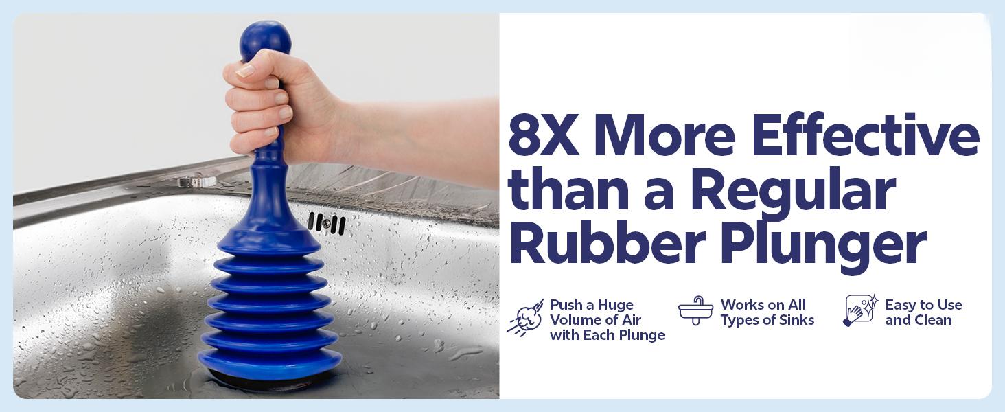 Small Commercial-Style Plumber's Plunger with Large Bellows - Powerful Clog Remover for Kitchen Sink, Bathroom Sink, Bathtub or Shower - Blue