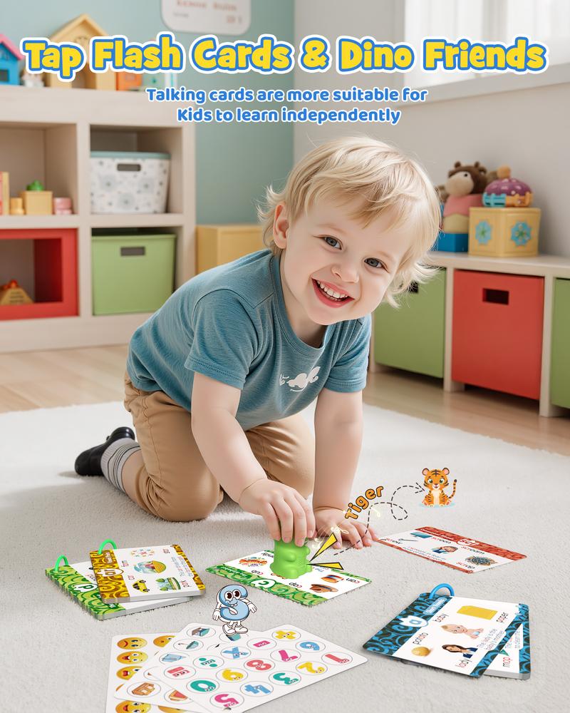 KOKODI Dinosaur Talking Flash Cards with Interactive Learning Stickers Montessori Phonics & Sight Words Set 148 Cards 592 Words 5 Categories 6 Stickers Educational Toy for Kids - Flashcards