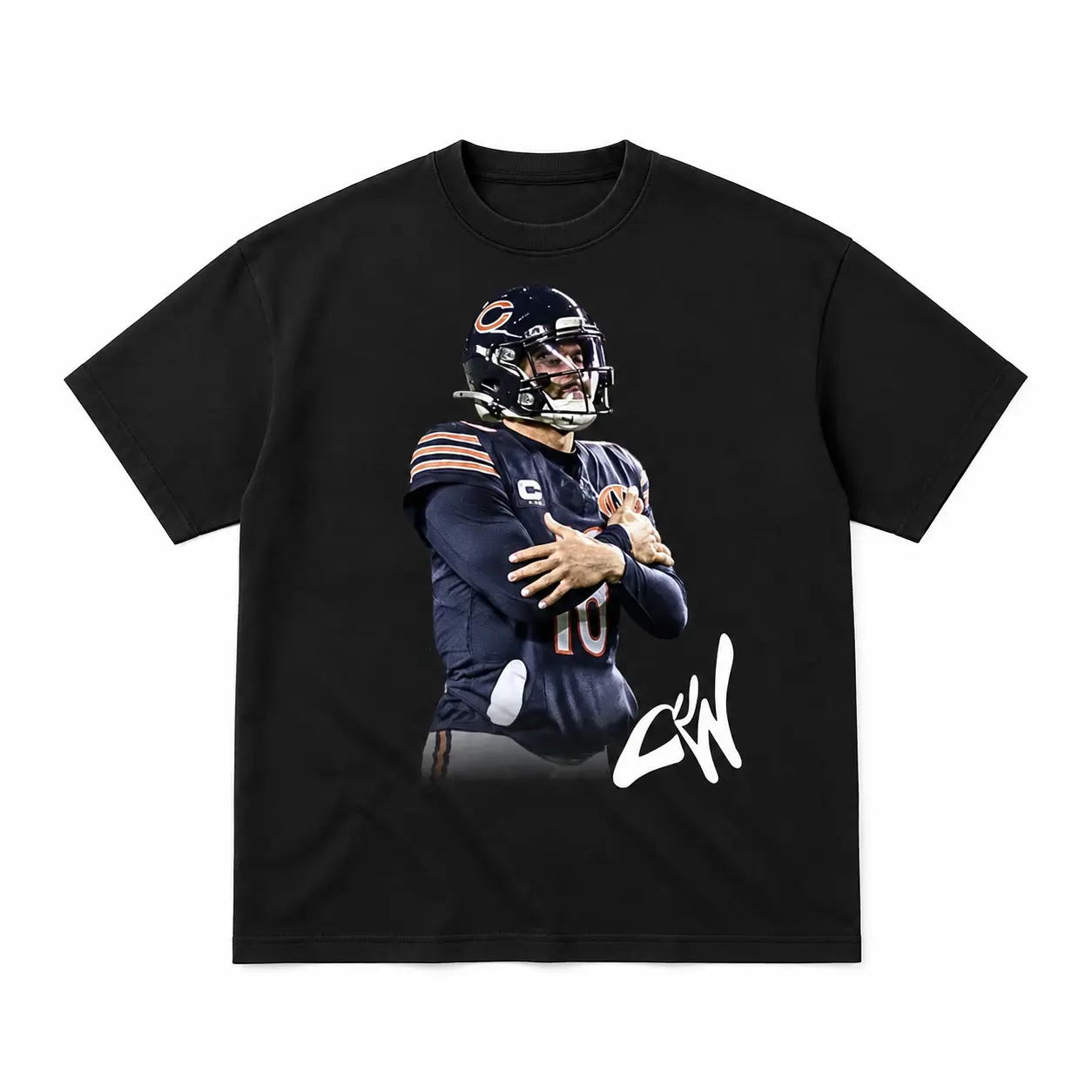 Number 16 Football Player Cross Arms Portrait Signature Printed Tee, Black Casual Short Sleeve T-Shirt, Gift For Men and Women Football Fans