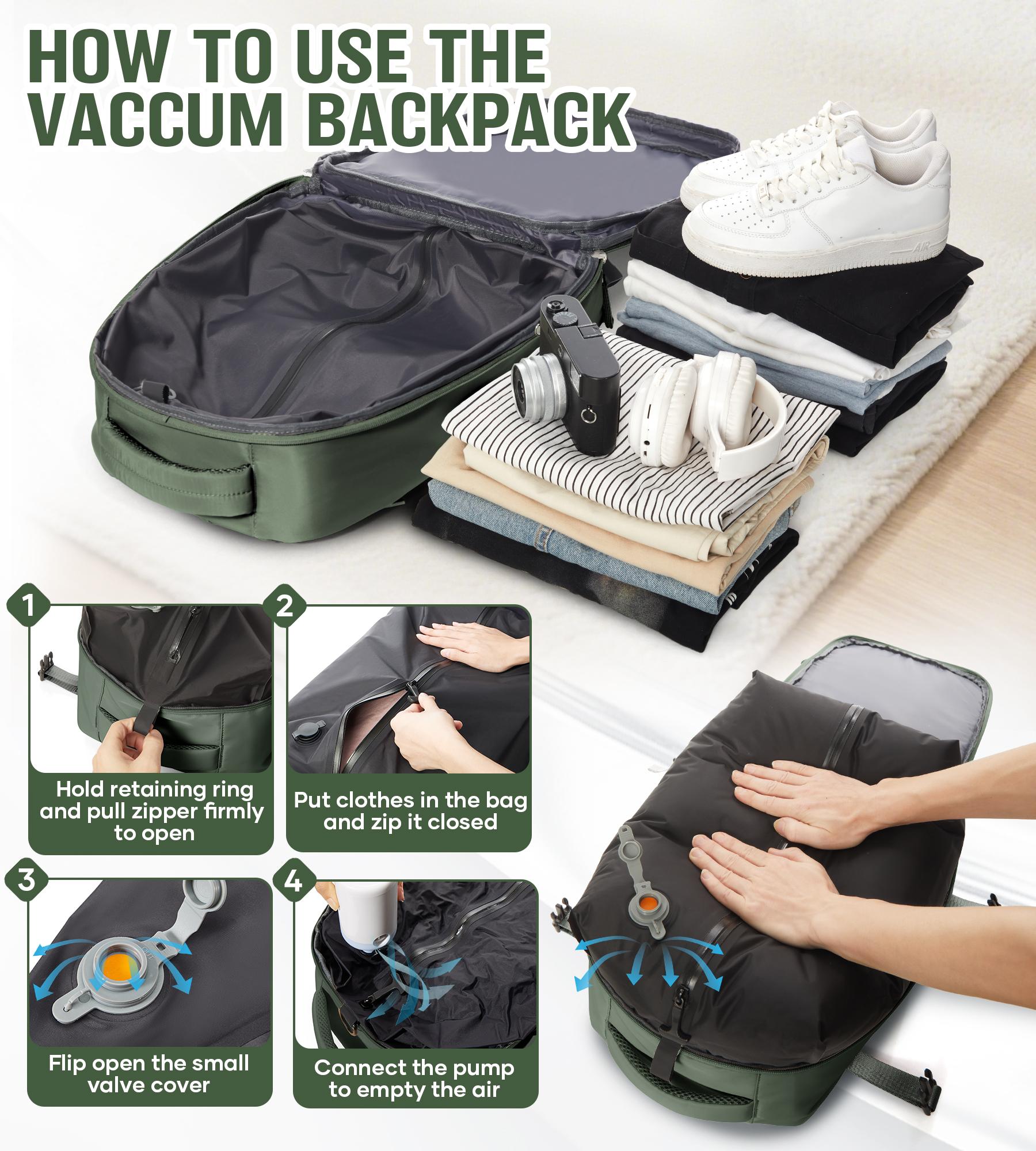 Vacuum Travel Backpack with Pump, Vacuum Seal Compression Backpack, Large Travel Bag For Women Men, Durable Outdoor Hiking Sports Rucksack, Airline Approved Carry On Backpack, Travel Essentials