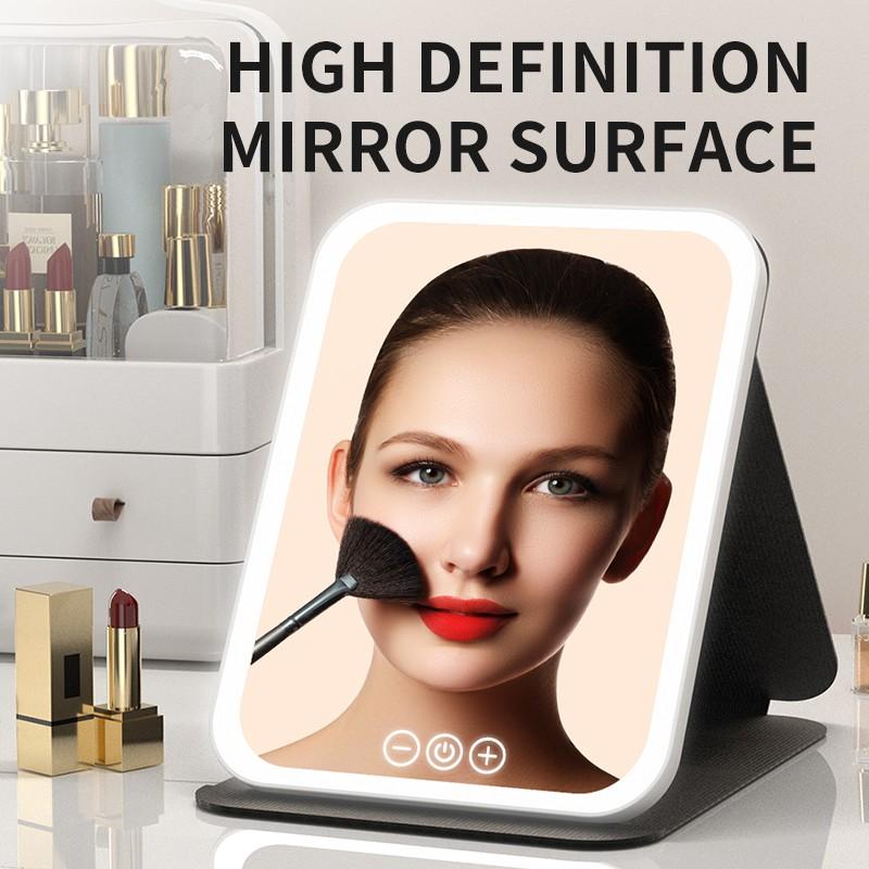 LED Light Foldable Makeup Mirror, Smart Touch Control, Durable, Lighted Desktop Mirror, Table Desk Mirror, Bathroom Living Room Decor Makeup, Daily Gift