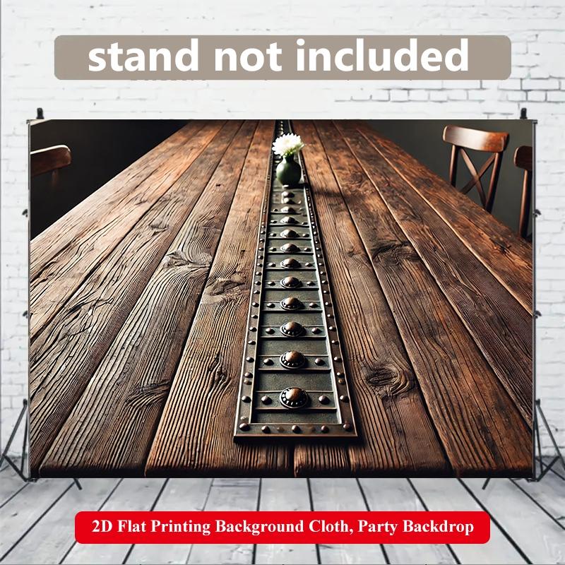 2D Flat Printing Backdrop Banner 1pc, Wooden Table With Artistic Vase Vibrant Polyester Background Cloth for Family Party, Wedding, Birthday, Christmas, Thanksgiving, Fall, Entryway, Room Decorations, Easy to Set Up, Reusable