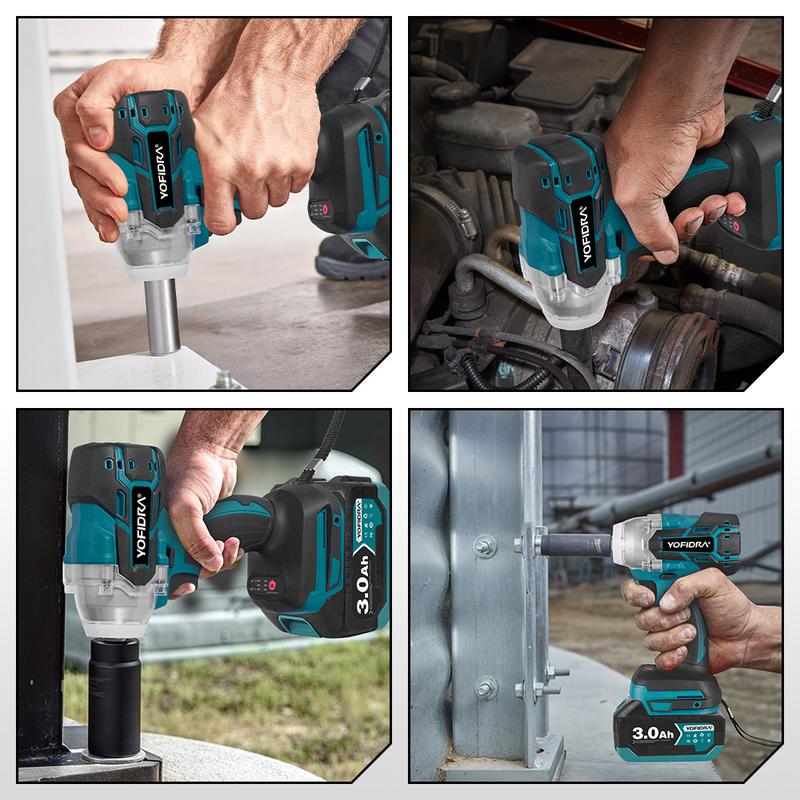 Yofidra Brushless 520N. M Cordless Electric Impact Screwdriver 1/2 Inch Electric Key Screwdriver Repair Tool for Battery 21V 18V Heavy Duty Handle