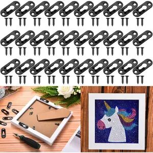 30 Pcs Single Keyhole Hangers Picture Hanger with 60 Pcs Screws Metal Keyhole Hanging Brackets Fasteners  Wall Mirror Picture Frames, 43 x 16 mm(Black)