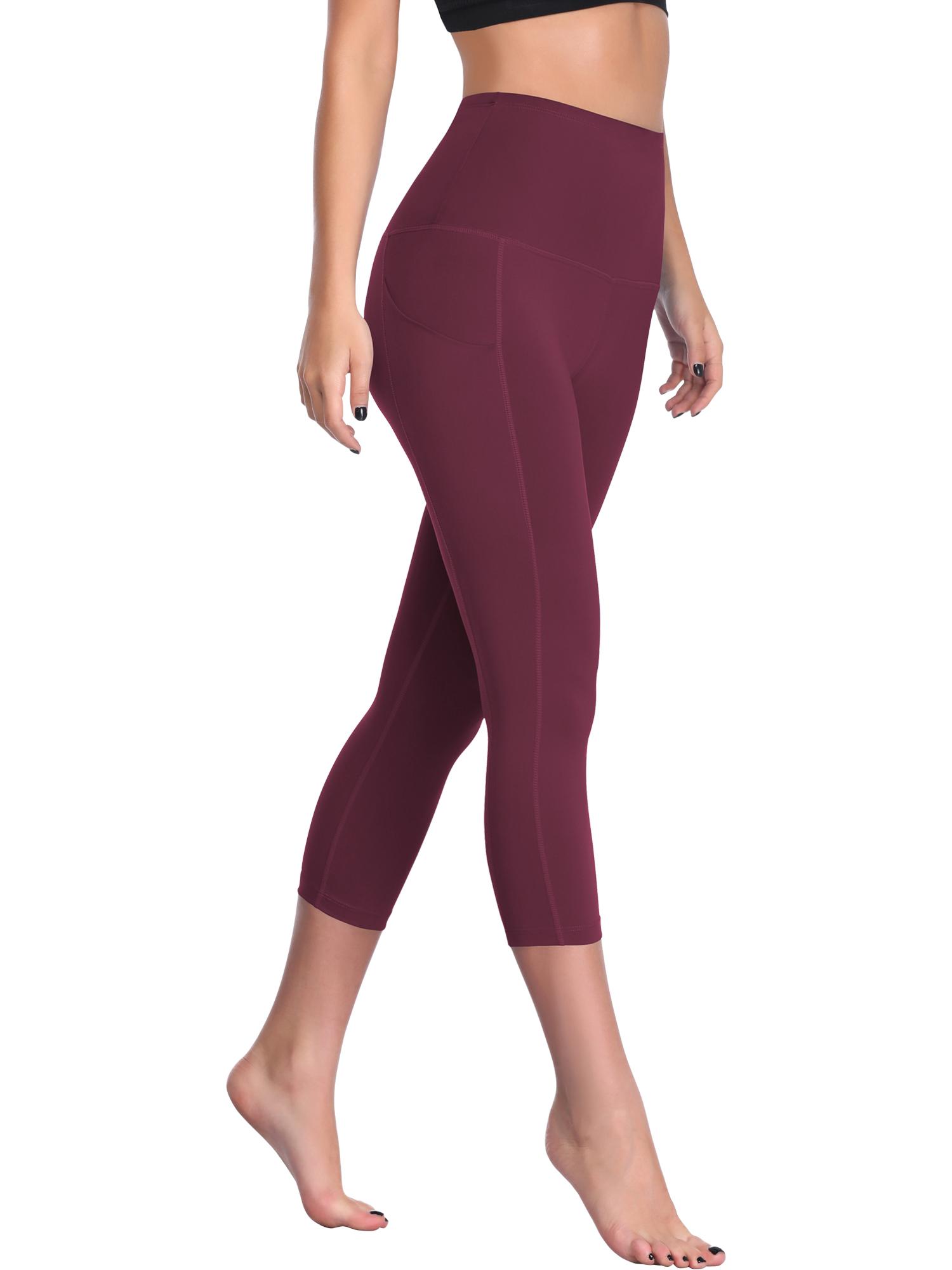 CADMUS 3 Pack Womens High Waist Workout Legging Capris for Yoga w Side Pockets