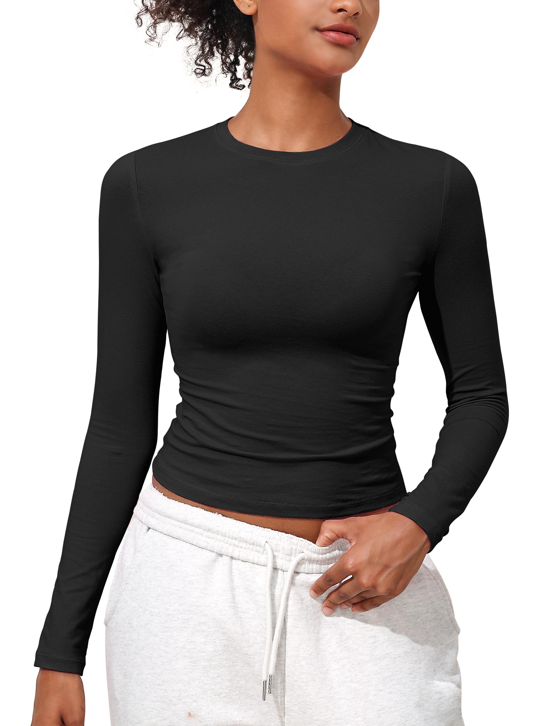 Hilor Women's Long Sleeve T Shirts Crew Neck Tight Fitted Tee Tops Basic Going Out Tops Crop Y2K Clothes