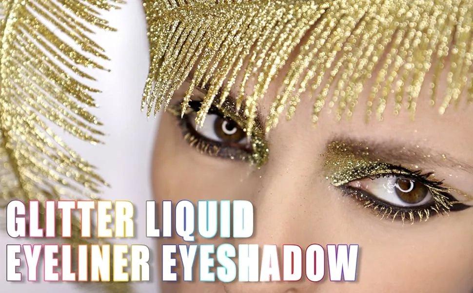 10-Color Glitter Liquid Eyeliner Set - Waterproof Longwear Eye Liner with Flexible Tip, High-Pigment Eye Makeup Products, Long Lasting Eyeliner, Liquid Gold, Graphic Eyeliner