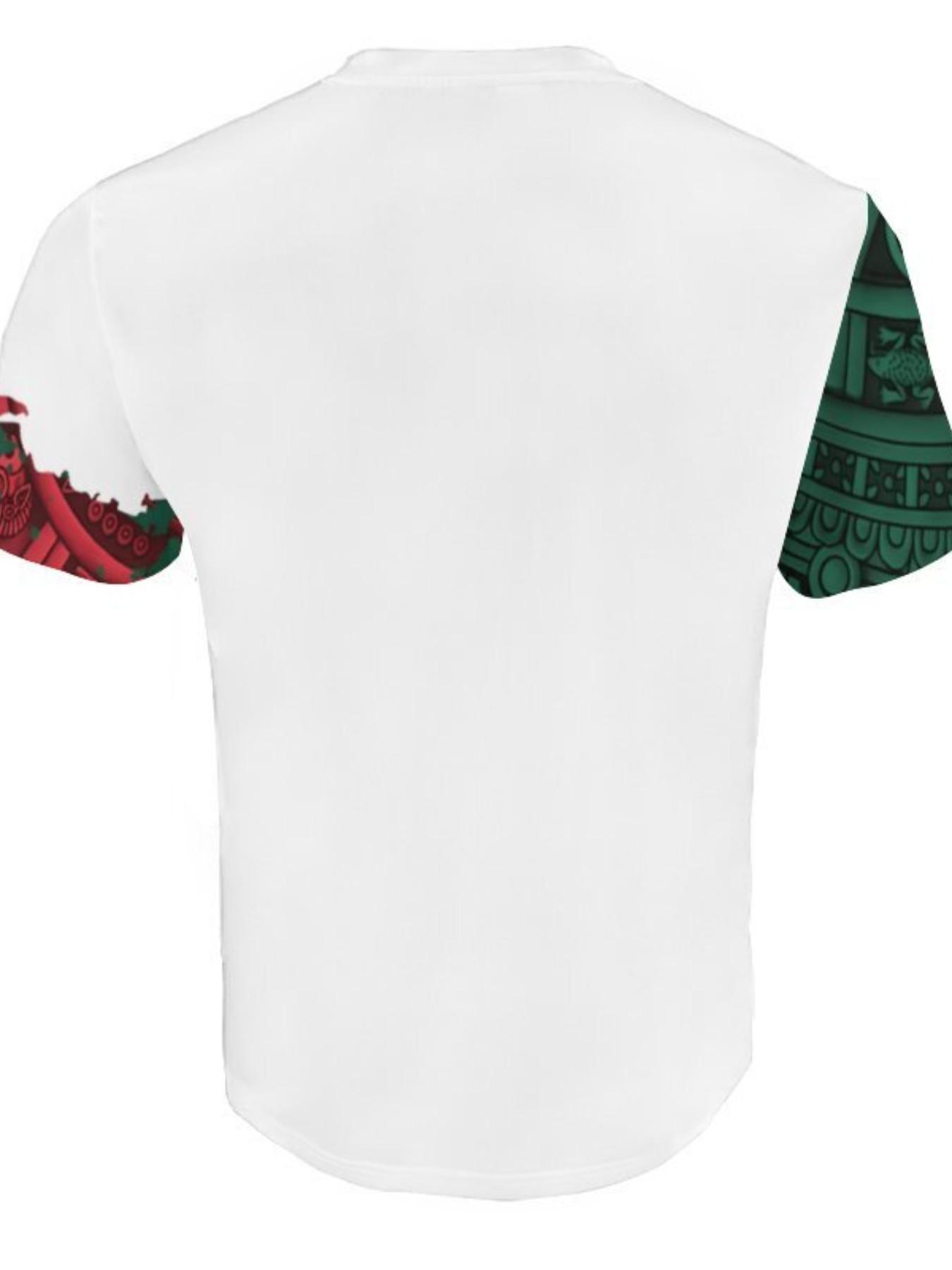 Mexico-themed 3D digital men's LongHuman Gamis crew neck slim-fit short-sleeve top men's soccer jersey pullover stretch T-shirt streetwear tropical white World Cup