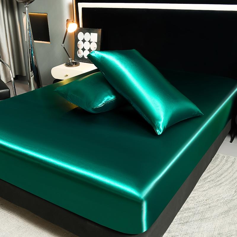 Satin Dustproof Mattress Protector & Sheet Set, Silky Fitted Sheet, 2/3pcs Silk-Like Bedding, Machine Washable & Skin-Friendly, For Home, Dorm, Hotel Use, Multiple Sizes Available