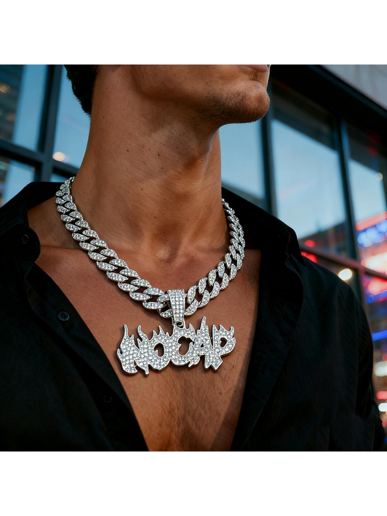 Fashionable Flame Letter NOCAP Alloy Diamond Pendant Hip Hop Retro Personality Necklace Pendant